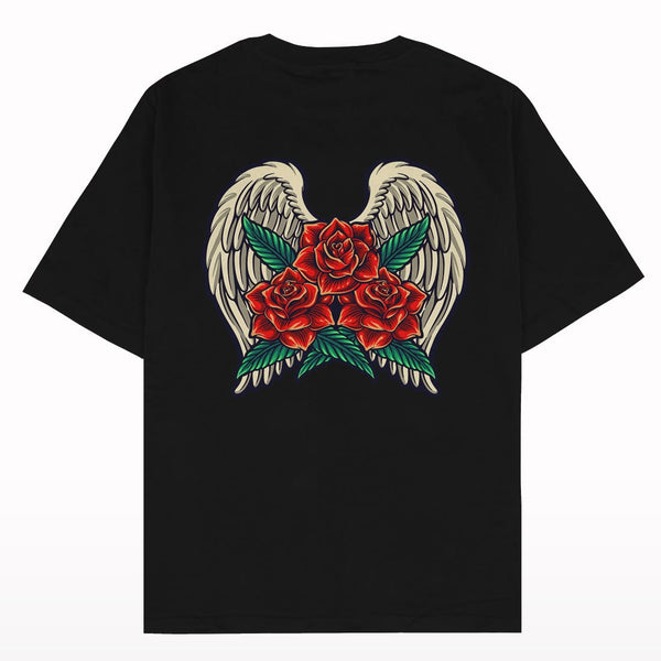 Crunk Thread Rose With Angel Wings Oversized T-shirt