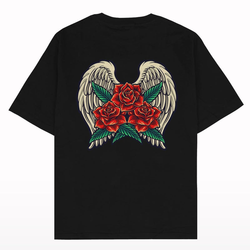 Crunk Thread Rose With Angel Wings Oversized T-shirt