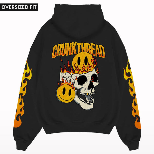 Crunk Thread Skull FIre Oversized Hoodie Back