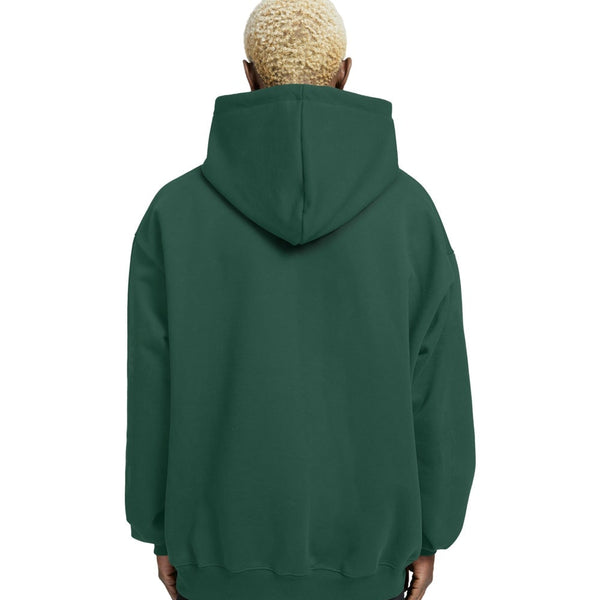 Plain Relaxed Fit Drop Shoulder Bottle Green Hoodie