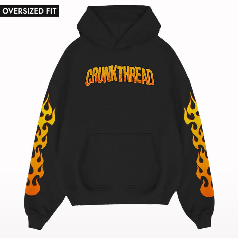 Crunk Thread Skull Fire Oversized Hoodie