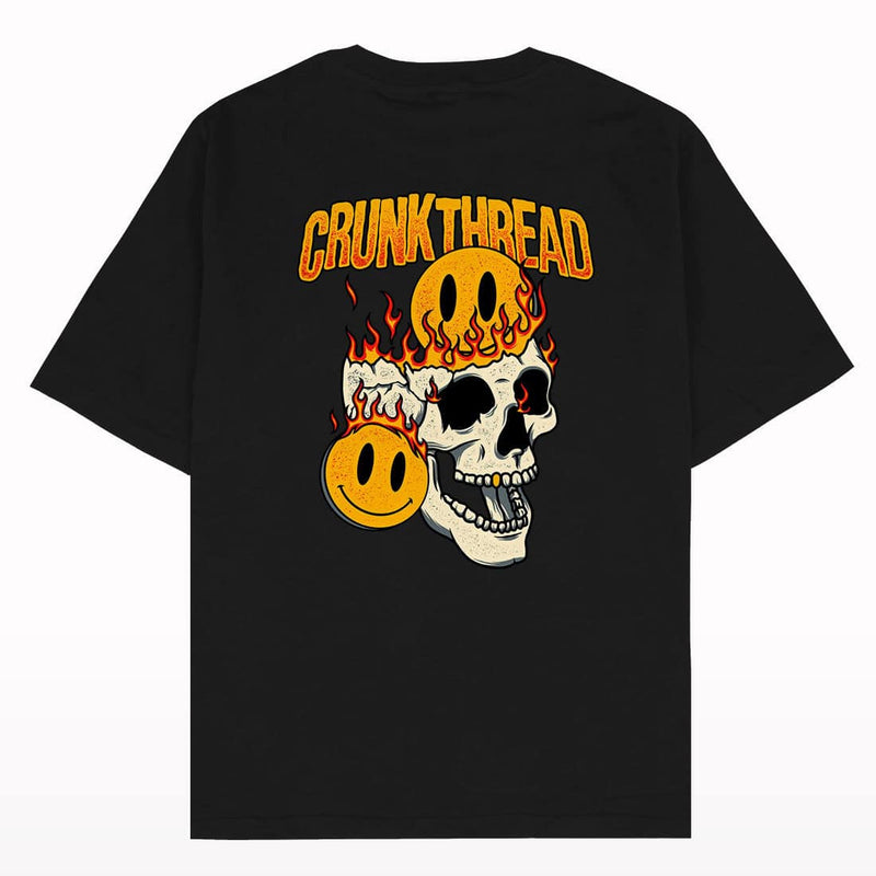 Skull Fire Crunk Thread Oversized T-shirt