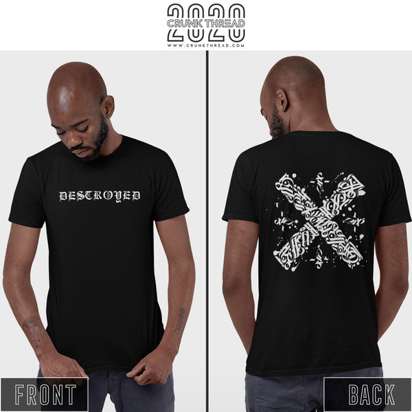 Destroyed Calligraphy Front & Back Print T-shirt