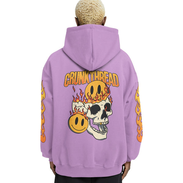 Crunk Thread Skull Fire Relaxed Fit Drop Shoulder Lavender Hoodie