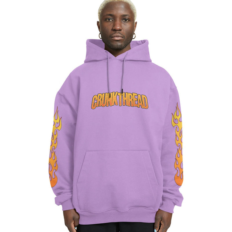 Crunk Thread Skull Fire Relaxed Fit Drop Shoulder Lavender Hoodie